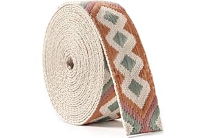 SHEING Heavy Cotton Webbing 1.5 Inch 2 Inch Webbing Strap for Bag Straps, Outdoors Indoors Arts and Crafts, High Density Webbing with Jacquard Embroidery Pattern