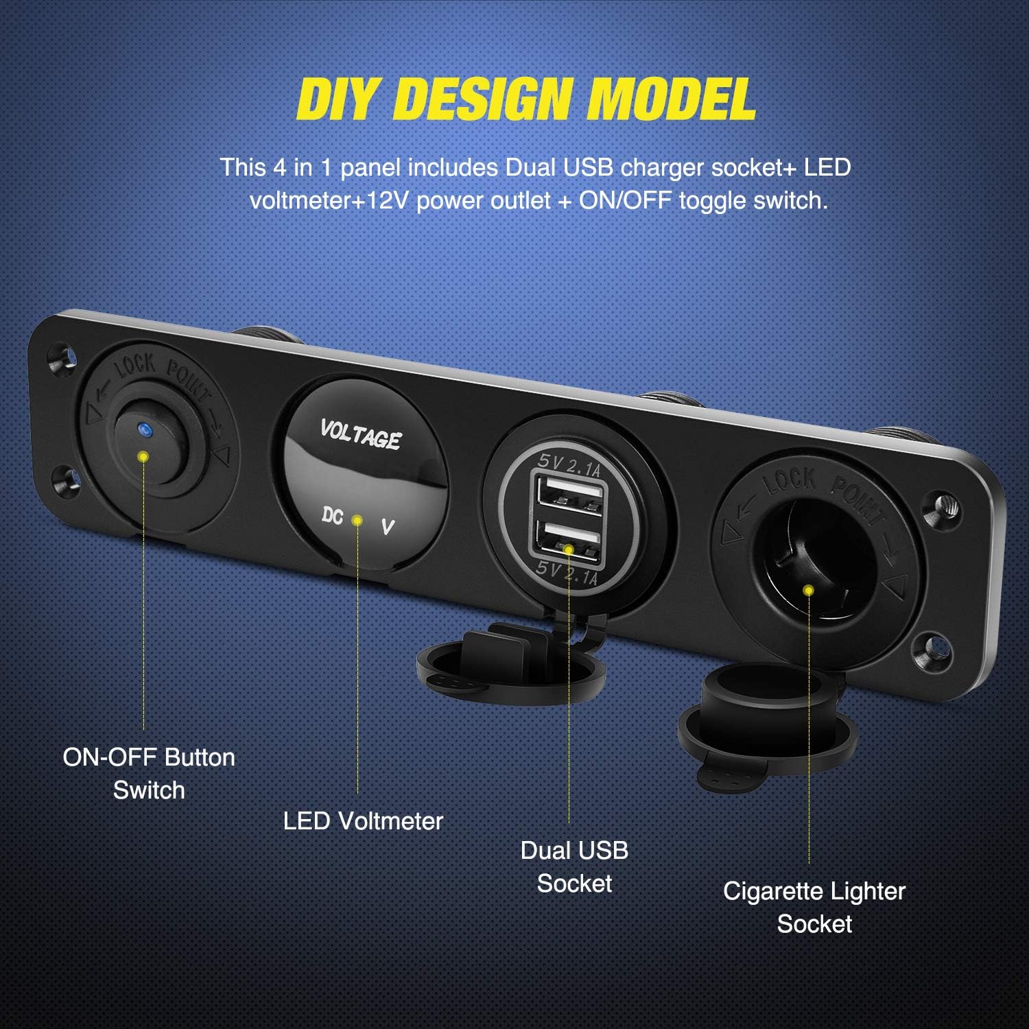 Nilight 4 in 1 ON/OFF Charger Socket Panel Dual USB Socket Power Outlet & LED Voltmeter &Cigarette Lighter Socket& LED Lighted ON Off Rocker Toggle Switch for Truck Car Marine Boats RV,2 Yeas Warranty: Automotive