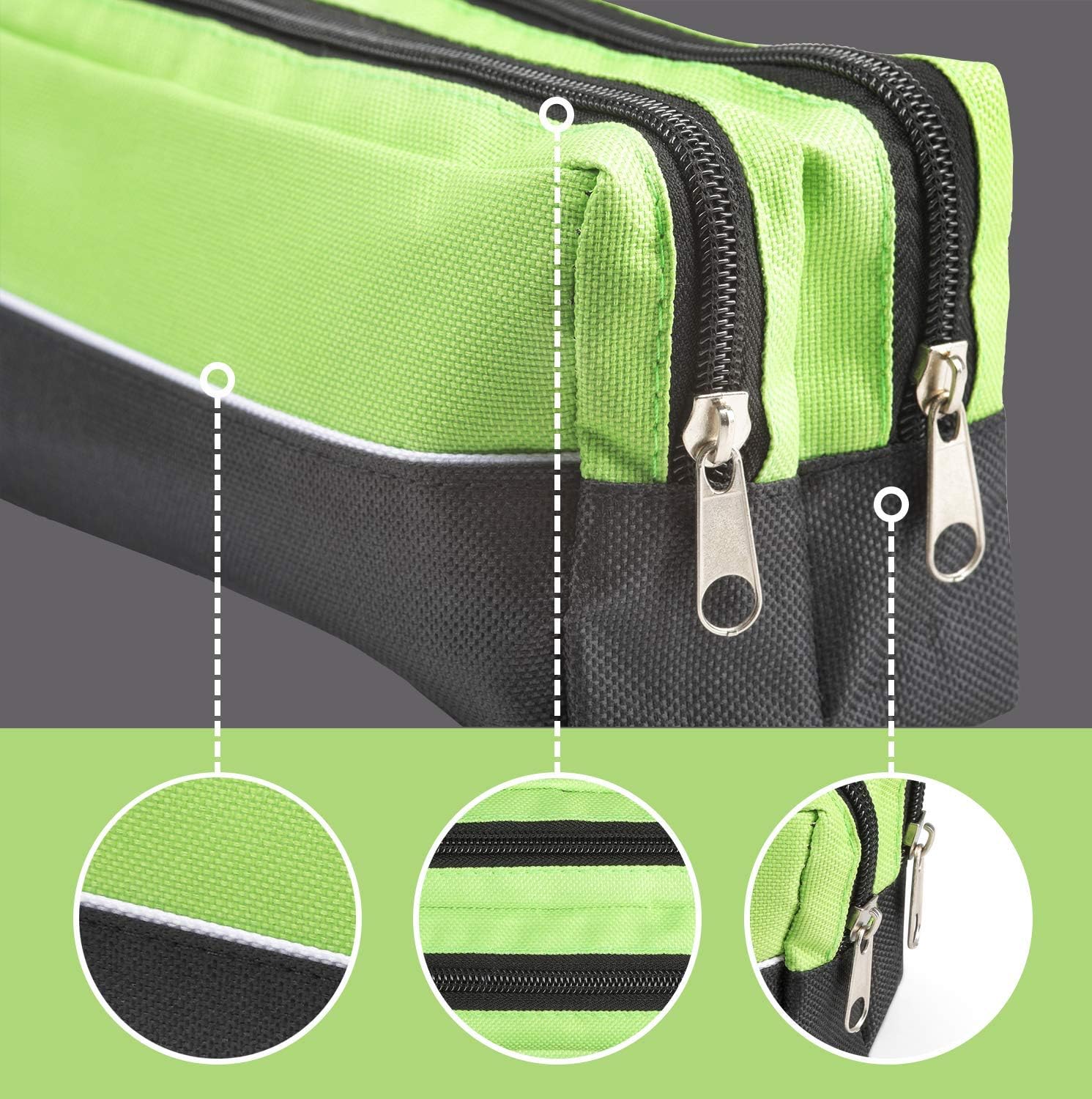 ARPAN X-Large Double Zip Fabric Pencil Case, Rectangular Pencil Case for School College, Art & Make-Up Storage - Image 4