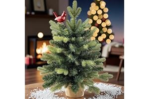 INSTREE CHRISTMAS 1.45FT Unlit Artificial Holiday Christmas Tree No Lights, Hinged Spruce Branch Tips for Home, Office, Party Decoration No Prelit Foldable Base