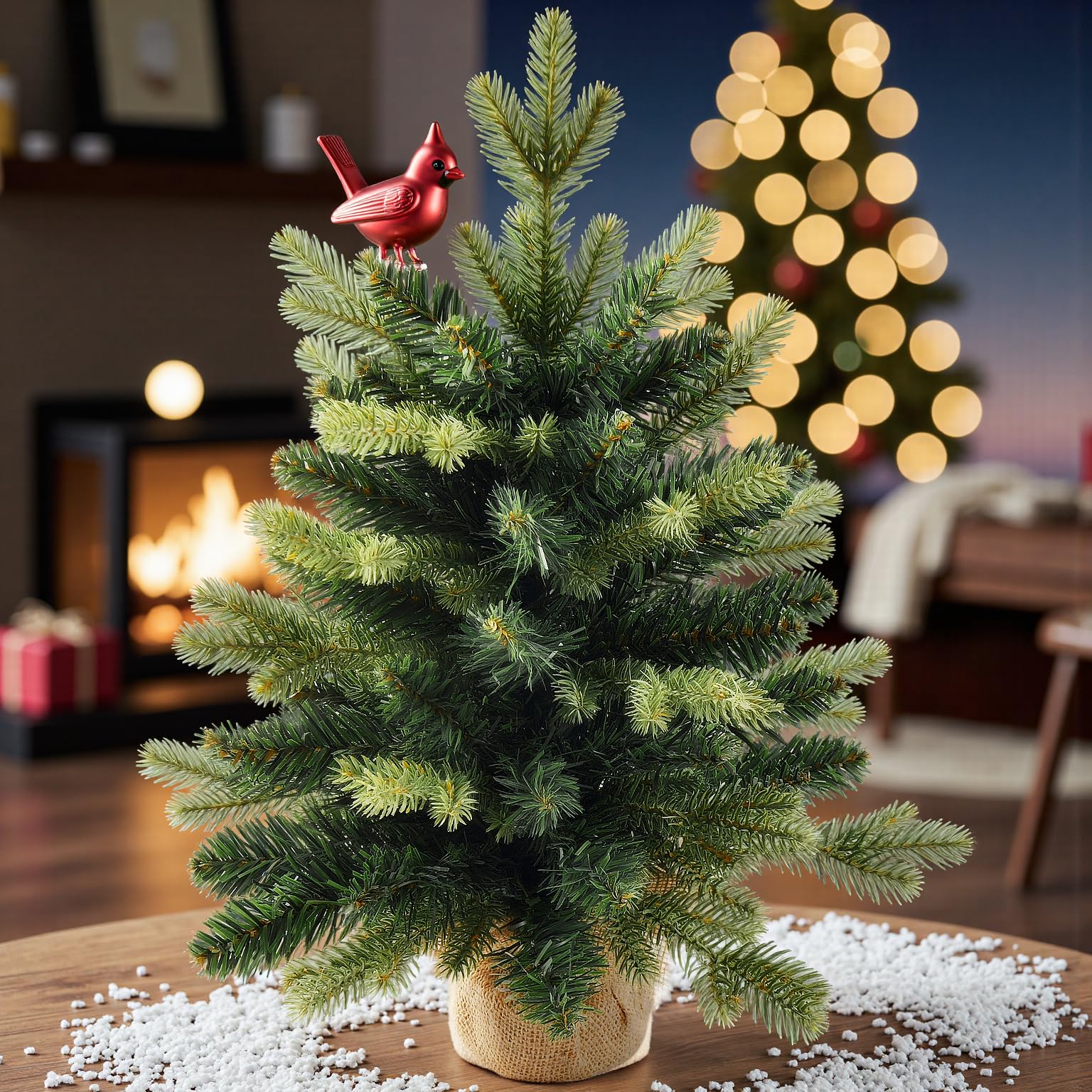 Photo 1 of 1.45FT Unlit Artificial Holiday Christmas Tree No Lights, Hinged Spruce Branch Tips for Home, Office, Party Decoration No Prelit Foldable Base
