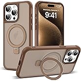 SKYLMW Compatible with iPhone 15 Pro Max Case with Invisible Magnetic O-Ring Stand Military-Grade Translucent Case for iPhone 15 ProMax 6.7" [Compatible with Mag-Safe][Great Grip Feeling],Desert Brown