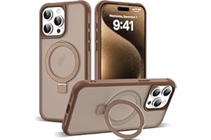 SKYLMW Compatible with iPhone 15 Pro Case with Invisible Magnetic O-Ring Stand Military-Grade Translucent Case for iPhone 15 Pro 6.1" [Compatible with Mag-Safe][Great Grip Feeling],Desert Brown