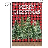 ChloropLastid Merry Christmas Garden Flag 12x18 Inch Red Buffalo Plaid Xmas Tree Double Sided Outside Yard Outdoor Decorative Flag Winter Holiday Vertical Outdoor Farmhouse Decor Flag