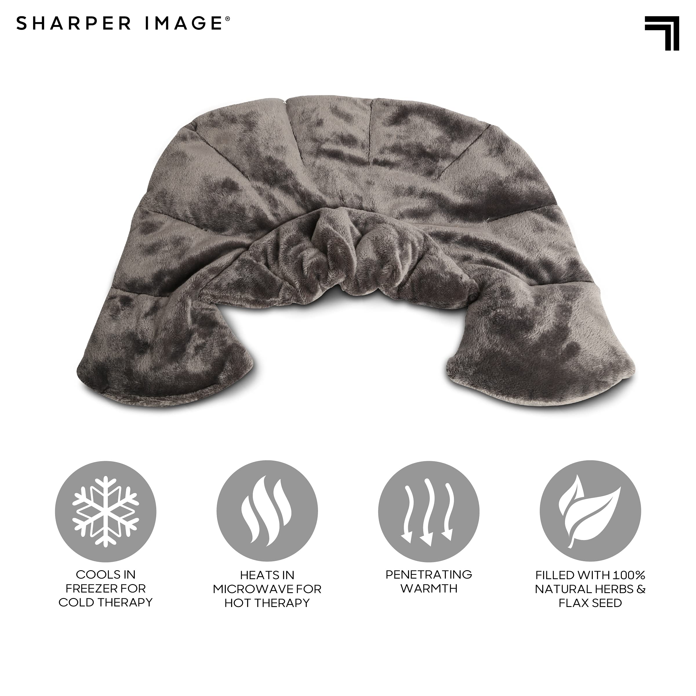 Sharper Image Heated Neck & Shoulder Wrap - Microwavable Warm & Cooling Plush Pad, Scented Aromatherapy (100% Natural Lavender & Herb Spa Blend), Pain Tension Headache Relief Therapy, Gift for Women