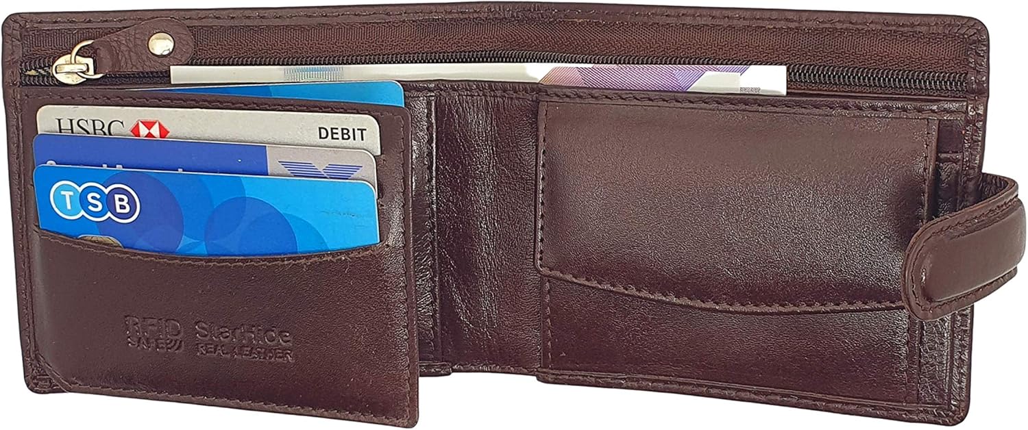 STARHIDE Mens RFID Blocking Leather Wallet with Coin Pocket, ID Window, Zipped Compartment & Gift Box - Image 5