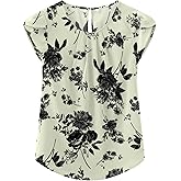 TASAMO Women's Loose Casual Short Sleeve Chiffon Top T-Shirt Blouse (X-Large, Black Flower- White)