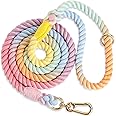NUGUTIC Rope Dog Leash Handmade Braided Cotton Rope Leashes with Heavy Duty Metal Clasp, Cute Dog Leash, Wedding Dog Leash (Colorful Macaron, 5 FT)