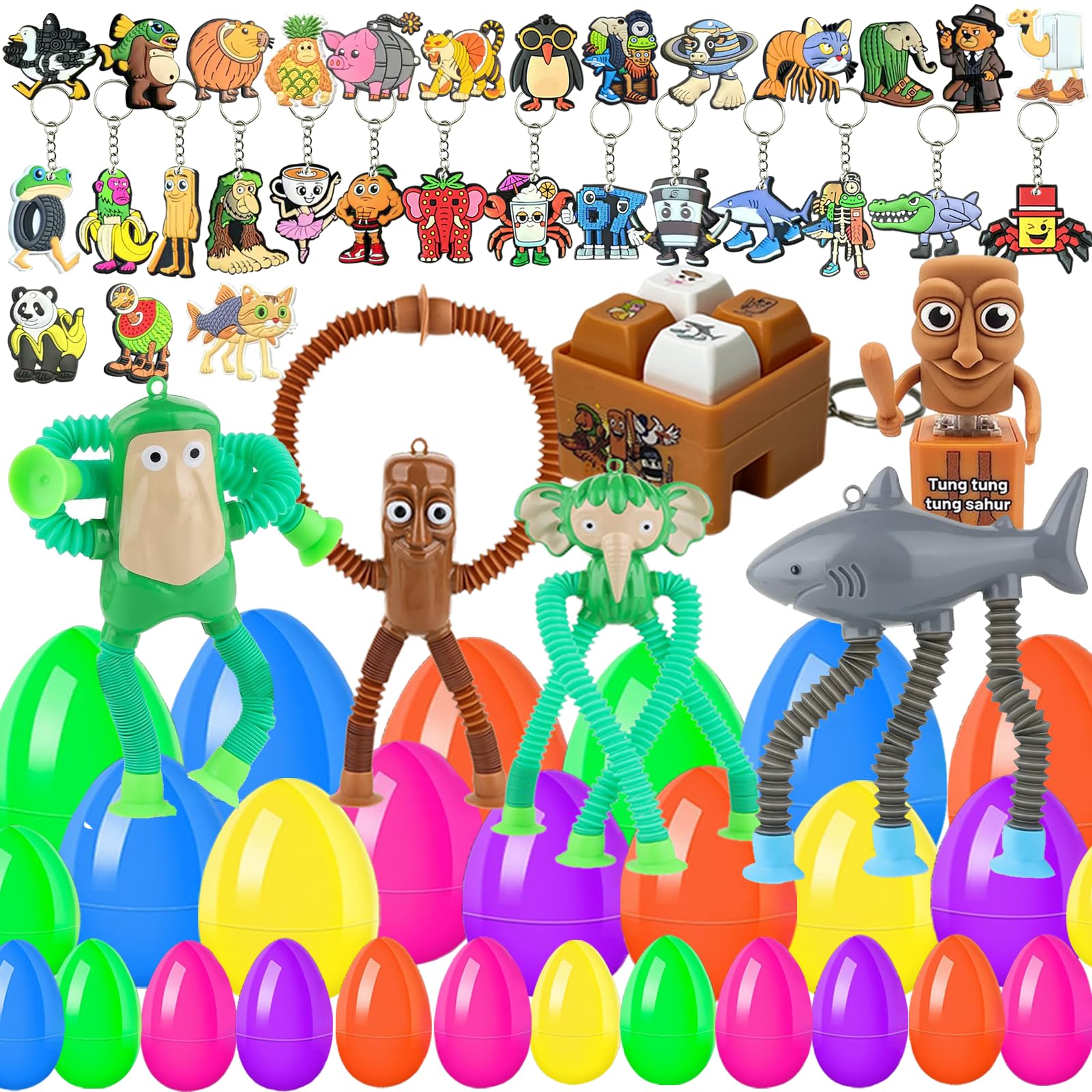 DZLHQON 36PCS Easter Eggs for Kids, Filled Easter Eggs with Character Toys, Large Medium Small Eggs, Italian Brainrot Style, Easter Basket Stuffers, Party Favors, Classroom Gifts for Boys Girls