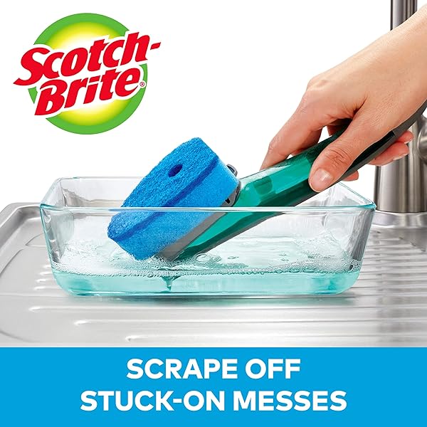 SCOTCH-BRITE ADVANCED SOAP CONTROL NON-SCRATCH DISHWAND, 1 DISH WAND, KEEP HANDS OUT OF THE MESS, PREVENTS SOAP FROM LEAKING, LEAK-FREE GUARANTEE, BEST FOR NONSTICK POTS AND PANS, GLASS, TUBS, & MORE