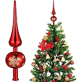 NUOBESTY Christmas Tree Topper, 1pc Red Vintage Tree Topper Plastic Final Shiny Xmas Trees Toppers Ornament for Christmas Holiday Decoration