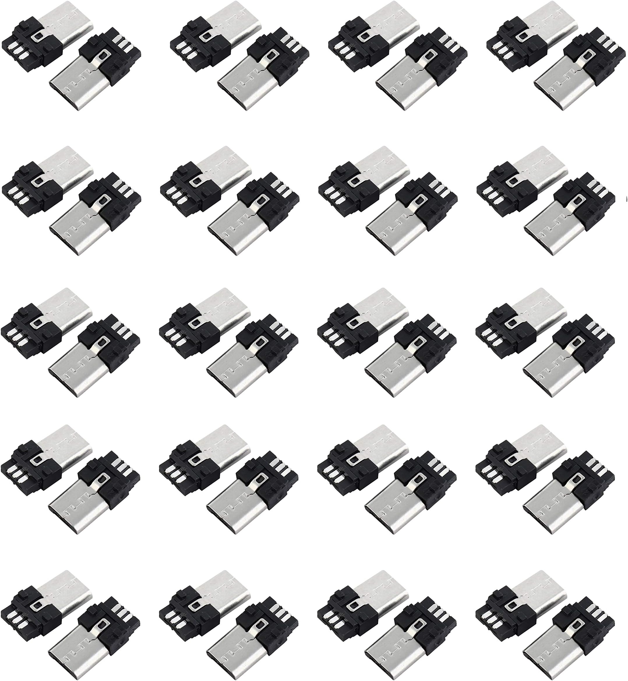 Aodesy Micro USB B Type Mni 5 Pin Male Solder Jack Adapter Connector Socket Silver Tone,Pack of 40