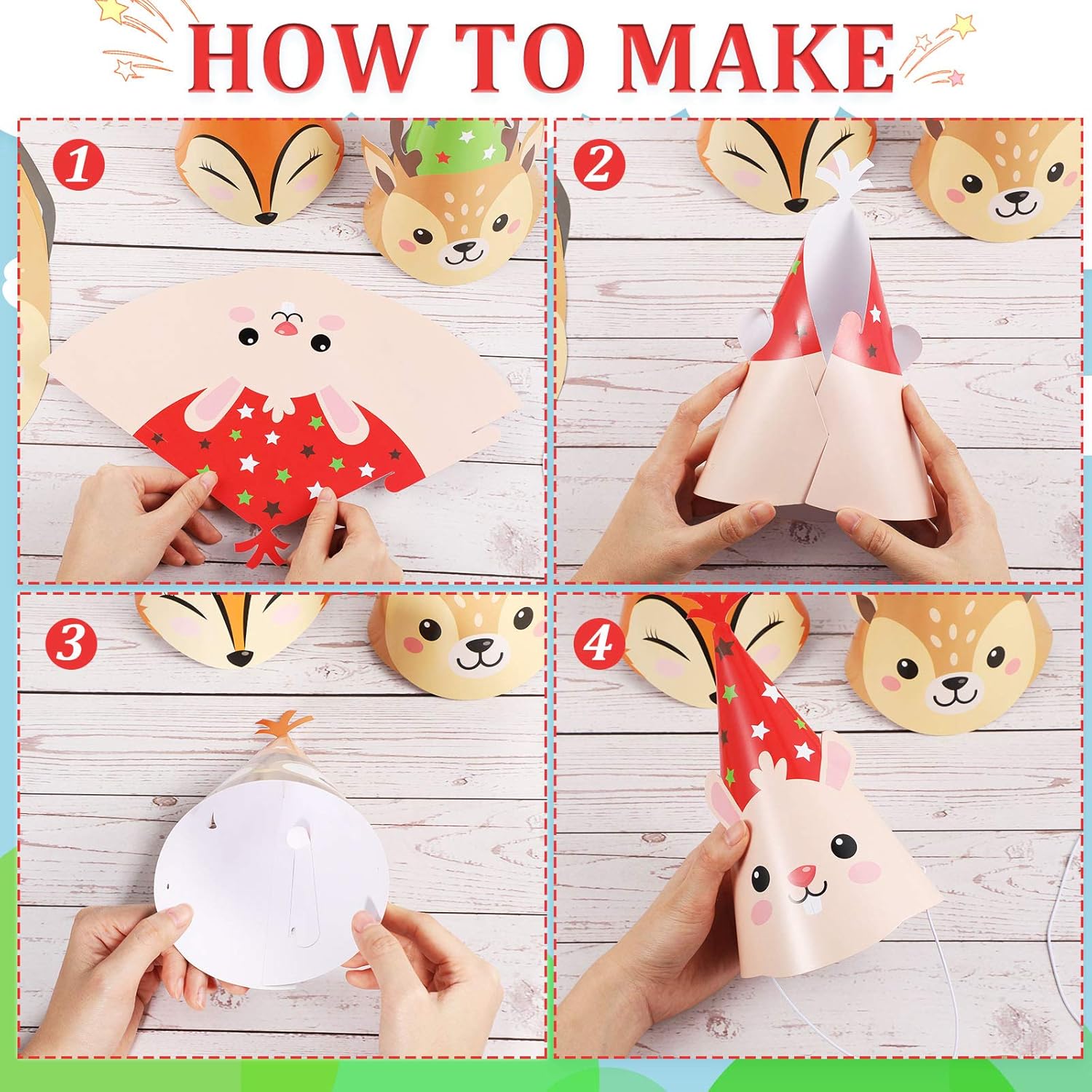 16 Pieces Animal Party Cone Hats Summer DIY Animal Paper Cone Hat Cartoon Birthday Hats Colorful Art Craft Caps for Kids Adults, Animal Party Decoration Game Supplies: Toys & Games