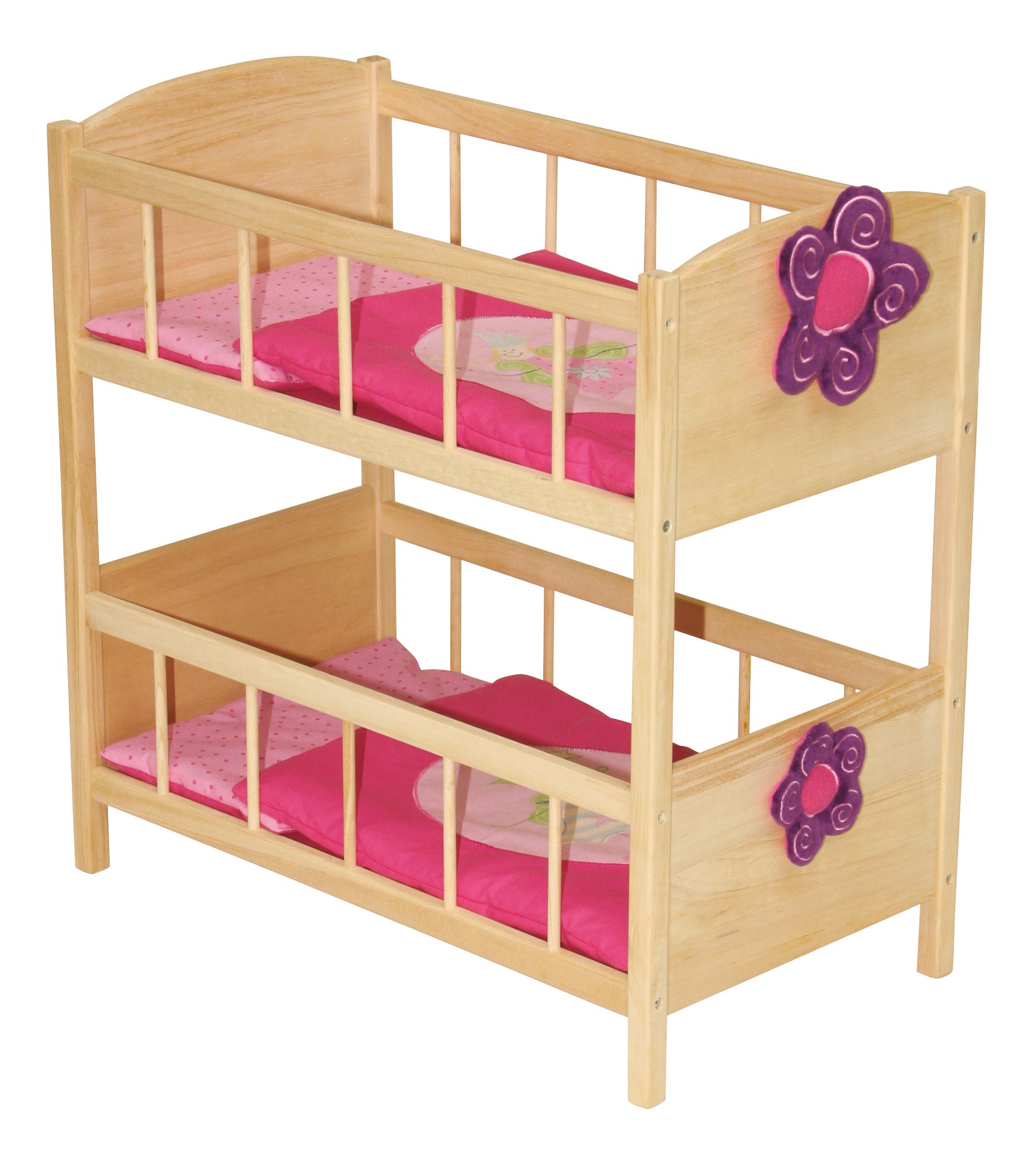 roba Doll Bunk Bed from the 'Happy Fee' Series, natural wood, including textile equipment, detachable flower
