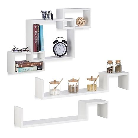 3 tlg. Hängeregal Set weiß, Wandregal Cube, Würfelregal Holz, Dekoregal hängend, Holzregal zum Hängen, MDF, white
