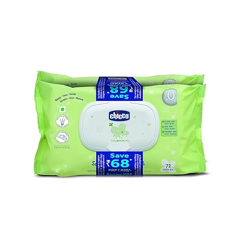Chicco Baby Moments Wipes Fliptop Bi-Pack(72X2)144 Pcs