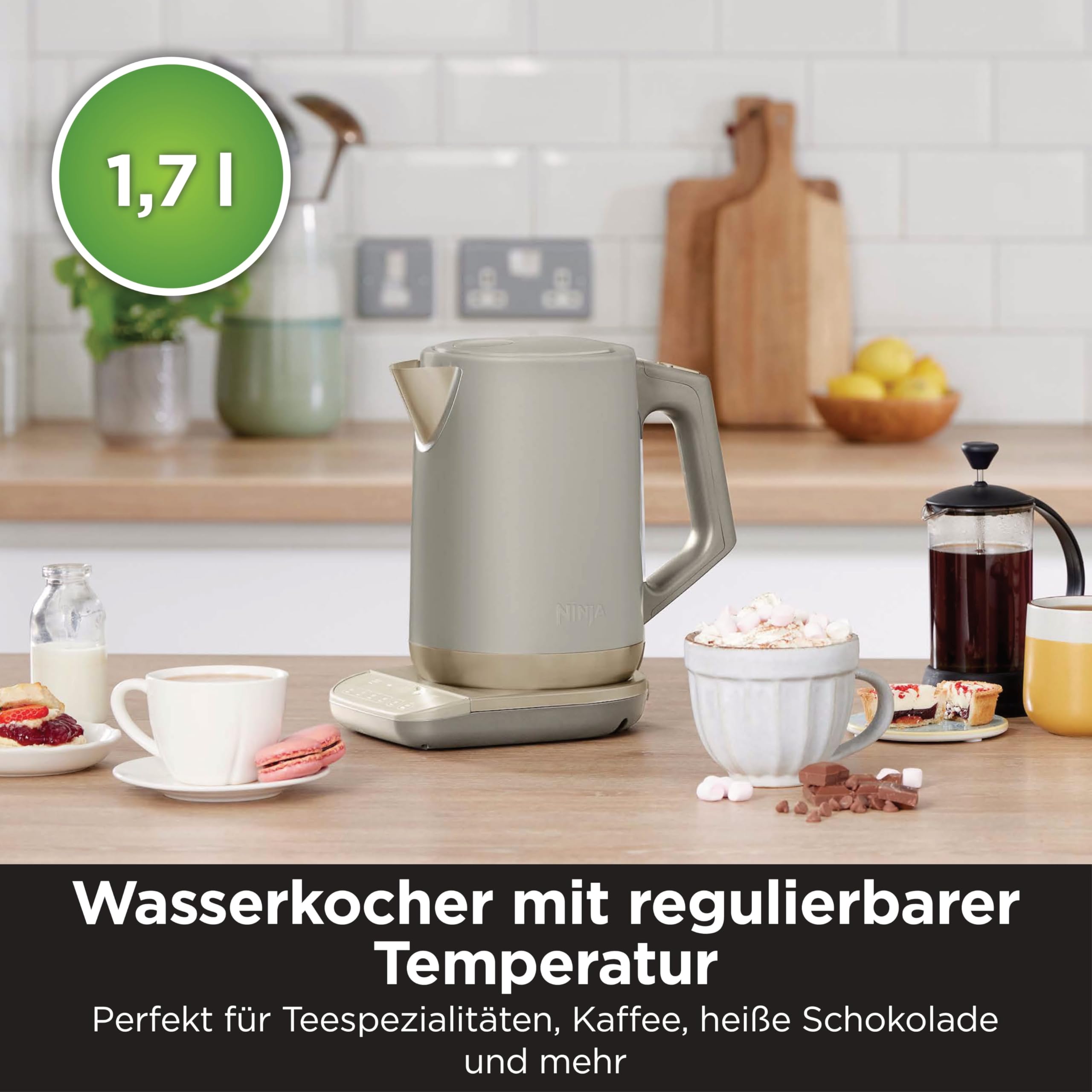 Ninja Perfect Temperature Wasserkocher, 1,7 l, Schnellkochfunktion, 6 Temperaturstufen, Warmhaltefunktion, Stonegold, KT201EUSTGD 2