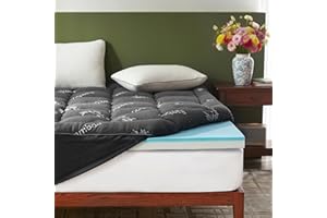 BEDLORE 4 Inch Memory Foam Mattress Topper Queen,2-in-1 Dual Layer Design (2" Gel Memory Foam + 2" Plush Pillow Top Cover) Mattress Topper Medium-Firm,Pressure Relief & Back Pain Support(Dark Gray)