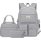 Classic Diamond School Backpack for Girls with Lunch Box Cute Backpacks for Girls Backpack Bookbag Backpacks for Teens (Grey)