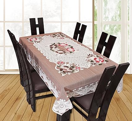 Yellow Weaves Designer Dining Table Cover Beige Net Cloth 6 Seater 60x90 Inches (Exclusive Design)