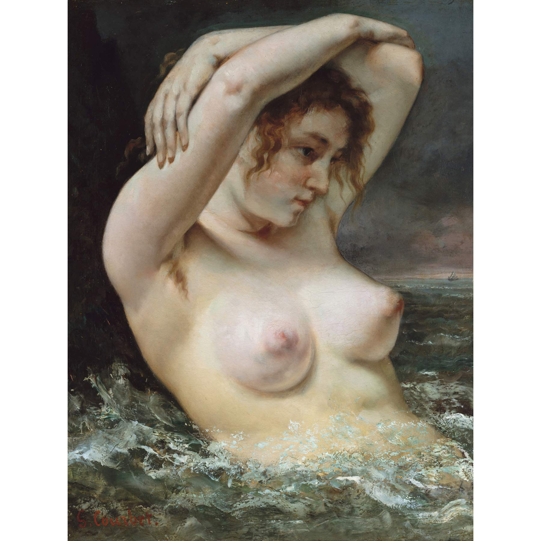 Artery8 Courbet The Woman In The Waves Painting Premium Wall Art Canvas Print 18X24 Inch