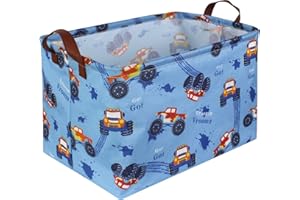 Sanjiaofen Rectangular Monster Truck Basket Organizer.Kids Basket ,Boys Storage Basket with Handles.Car Basket for Kids,Toys Bins,Books,Kid's Gifts Storage. (Monster Trucks )