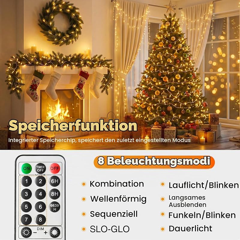 Lichterkette Outdoor mit Stecker, 20M 200 LED Lichterkette Innen — Foto 2 von 7