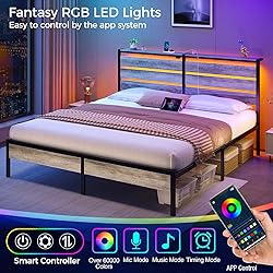 Rolanstar Bed Frame King Size with USB Charging