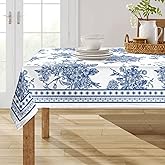 Fjogymlea Tablecloth Polyester Fabric 60x120 Rectangle Blue Floral Tablecloths Washable Wrinkle Resistant Dining Outdoor Table Cloth for Kitchen Party Restaurant Picnic Home Decor