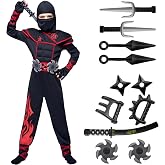 Spooktacular Creations Ninja Costume Kids, Muscle Ninja Deluxe Set, Toddler Unisex Kungfu Halloween Costumes with Foam Accessories for Halloween Themed Parties, Red, S