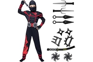 Spooktacular Creations Ninja Costume Kids, Muscle Ninja Deluxe Set, Toddler Unisex Kungfu Halloween Costumes with Foam Accessories for Halloween Themed Parties, Red, S