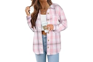 Zeagoo Women Flannel Shacket Jacket Plaid Button Down Long Sleeve Shirt Fall Outfits 2025