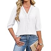 Blooming Jelly Womens Dressy Casual Blouse V Neck Lace Business Work Tops Short Sleeve Summer Shirts
