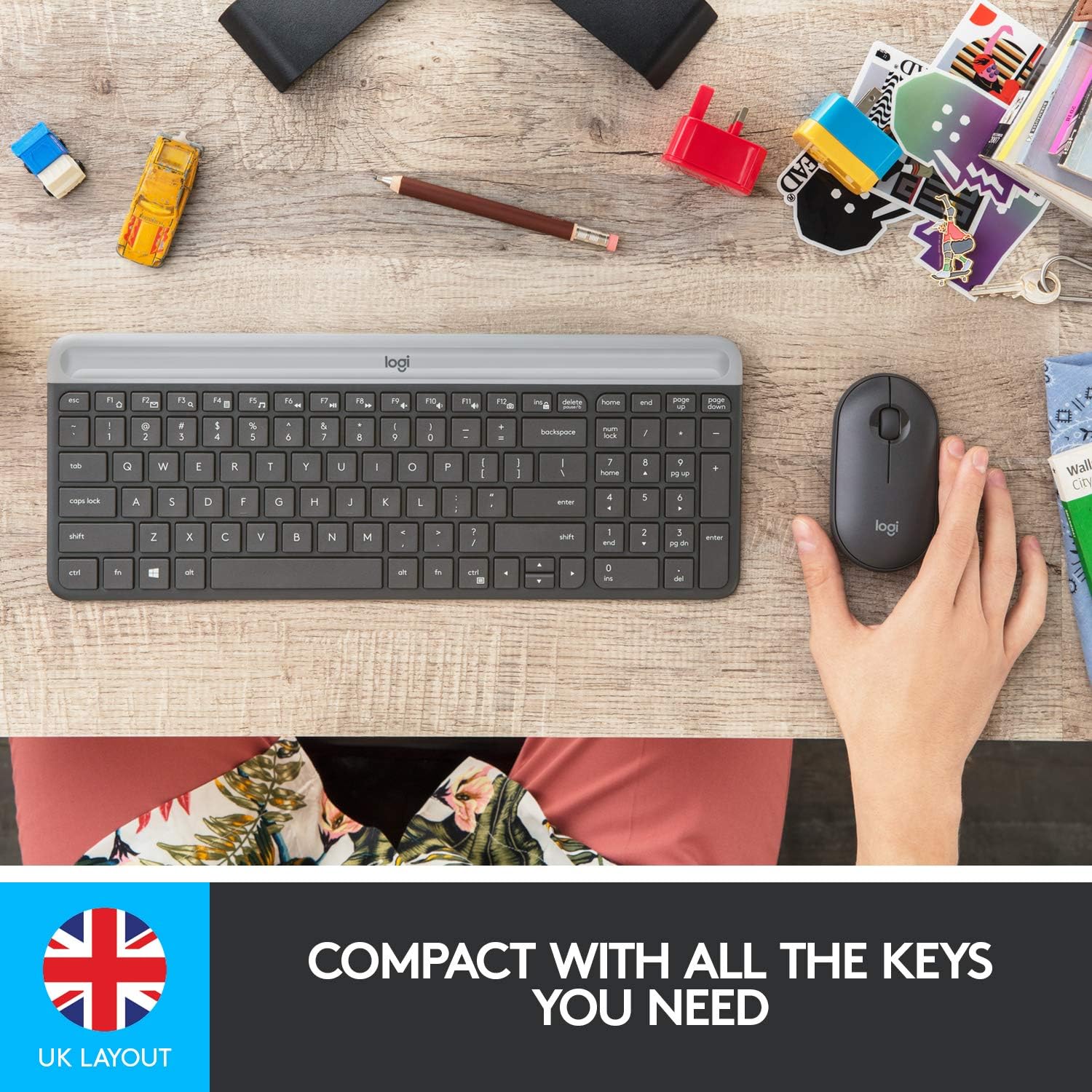 Logitech MK470 Slim Wireless Keyboard & Mouse Combo, AZERTY French Layout - Black, Graphite - Image 3