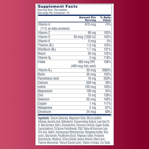 ONE A DAY PROACTIVE 65+, MENS & WOMENS MULTIVITAMIN, SUPPLEMENT WITH VITAMIN A, C, D, AND ZINC TO SUPPORT BONE HEALTH & CELL HEALTH, CALCIUM, FOLIC ACID, TABLET 150 COUNT