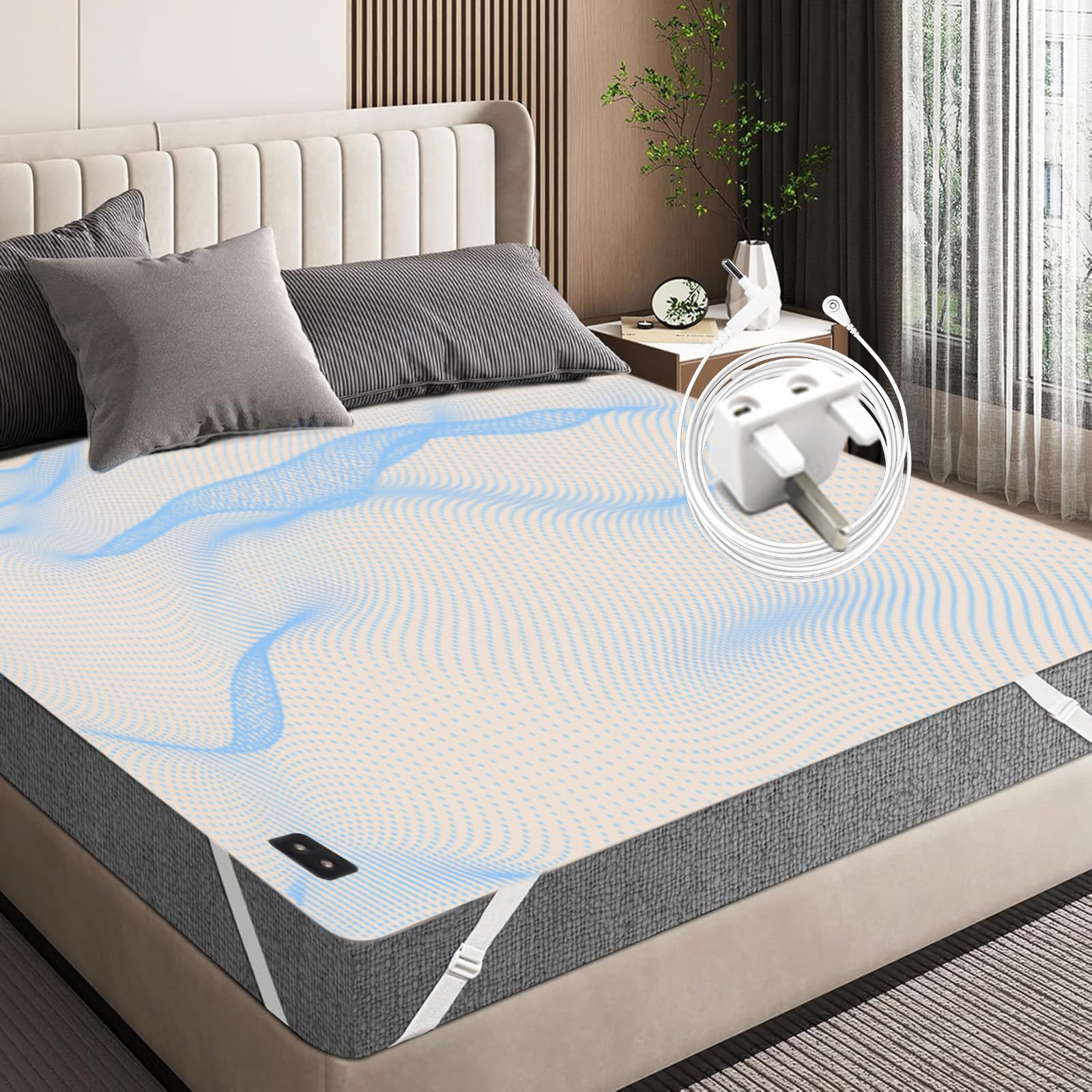 RIQINXIN Silver Fiber & Organic Cotton Grounding Bed Sheet Grounding Mat Earthing UK Natural Wellness Reduced Anxiety Better Sleep Healthy Earth Energy Mat with Natural Conductive Materials 100x200cm