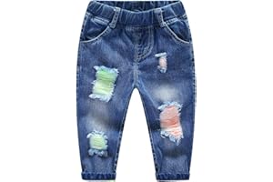 KIDSCOOL SPACE Baby Ripped Jean,Toddler Elastic Waist Distressed Denim Pants
