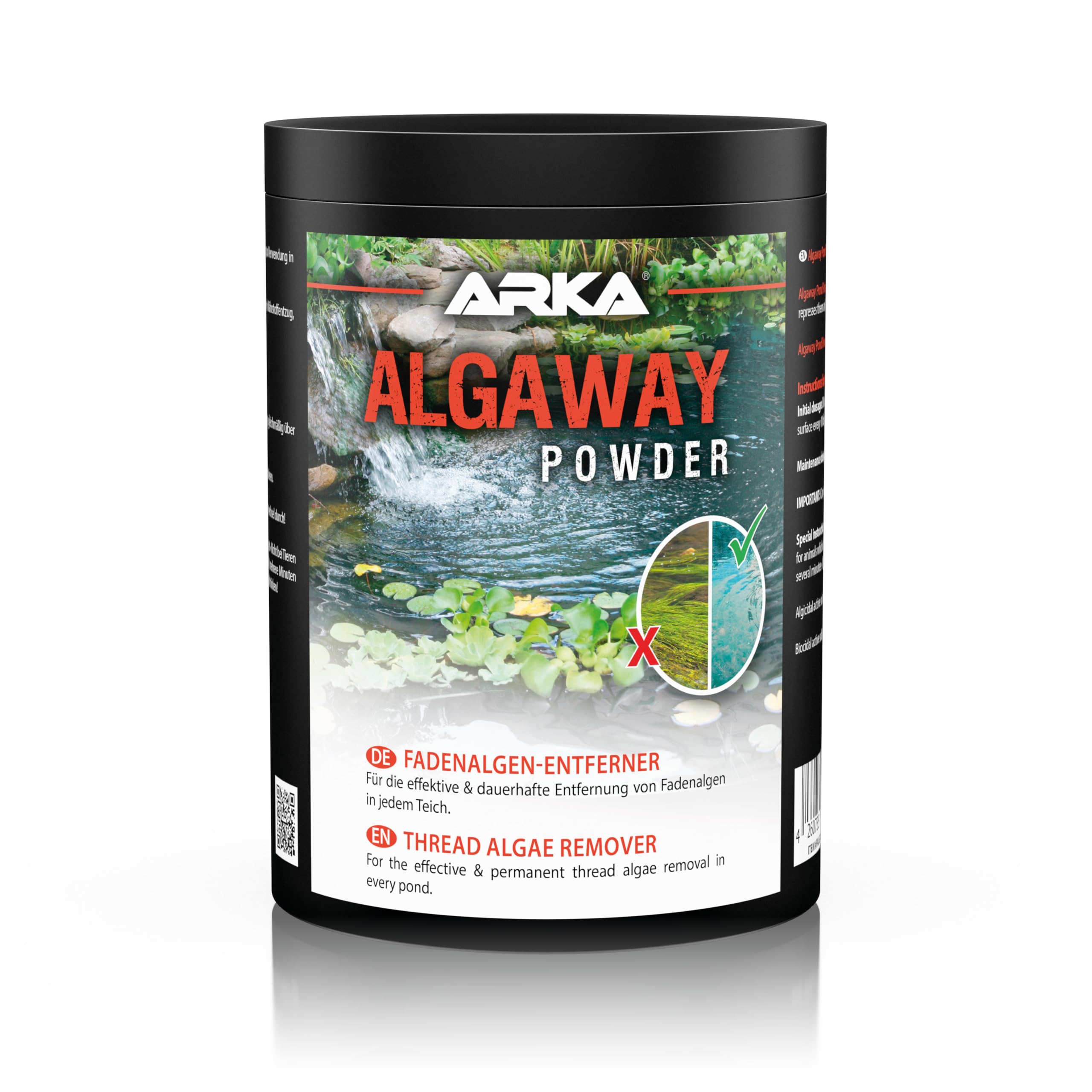 Thread Algae Remover for Ponds – ARKA AlgAway Powder 1000g – eco-friendly algae control for garden ponds – prevents regrowth – treats up to 28,500 litres – safe for fish & plants