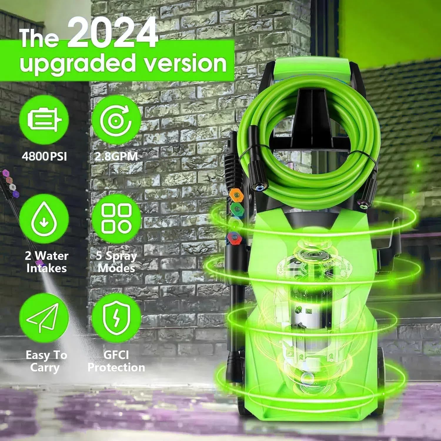 Imdot 4800PSI Pressure Washer 2.8GPM High Power Washer Professional Electric Pressure Power Washer with 33ft Pressure Hose, 4 Nozzles and Soap Bottle for Cars, Fences, Patio (Green)