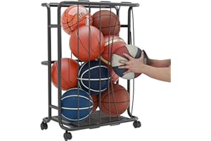 Organiser Ball Holder, Ball Organiser Rack: Sports Ball Rack with Elastic Rope, Holder for Basketball, Soccer, Volleyball, Fo