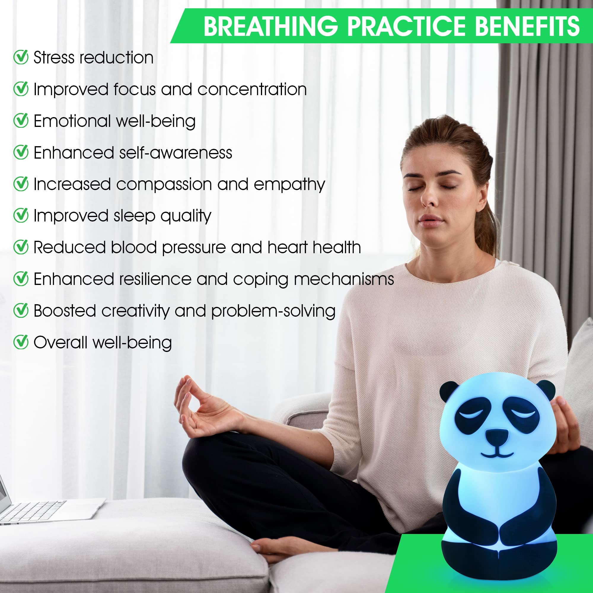 Calm Collective Peaceful Panda Breathing Trainer Light for Calming Stress, Anxiety Relief Items for ADHD, Mindfulness Meditation Tools for Depression, Great Self Care and Mental Health Gifts