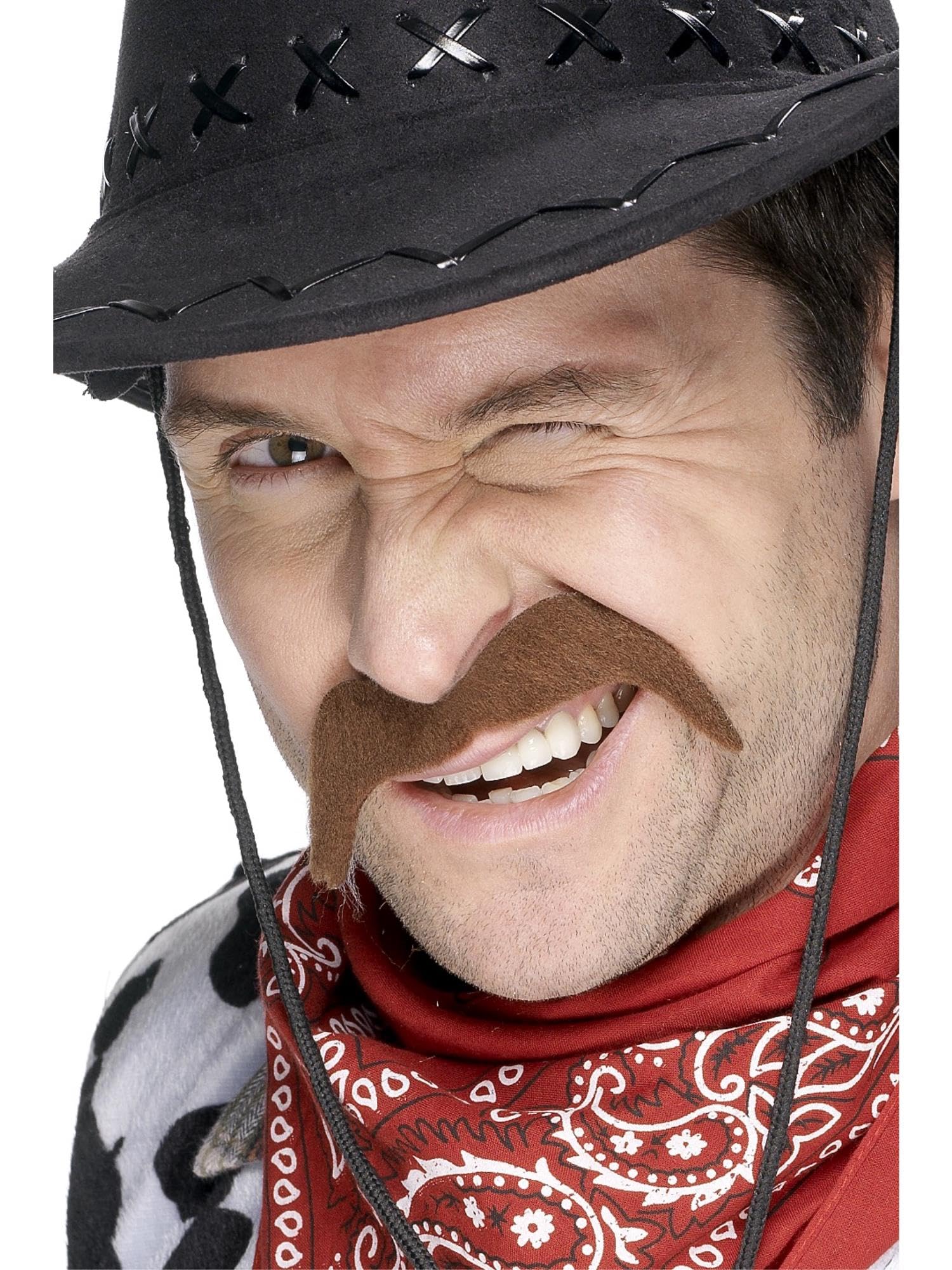 Smiffys Cowboy Tash, Brown Self-Adhesive, Cowboys and Indians Fancy Dress, Cowboy Dress Up Cosmetics & Disguises Halloween