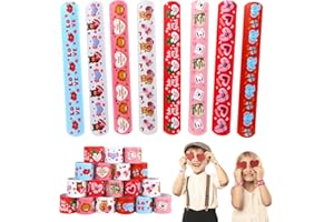 CCINEE 48PCS Valentine's Day Slap Bracelets, Assorted Heart Animal Printed Slap Wristbands Valentine Cartoon Snap Bands for Kids School Classroom Exchange Gifts Party Favor