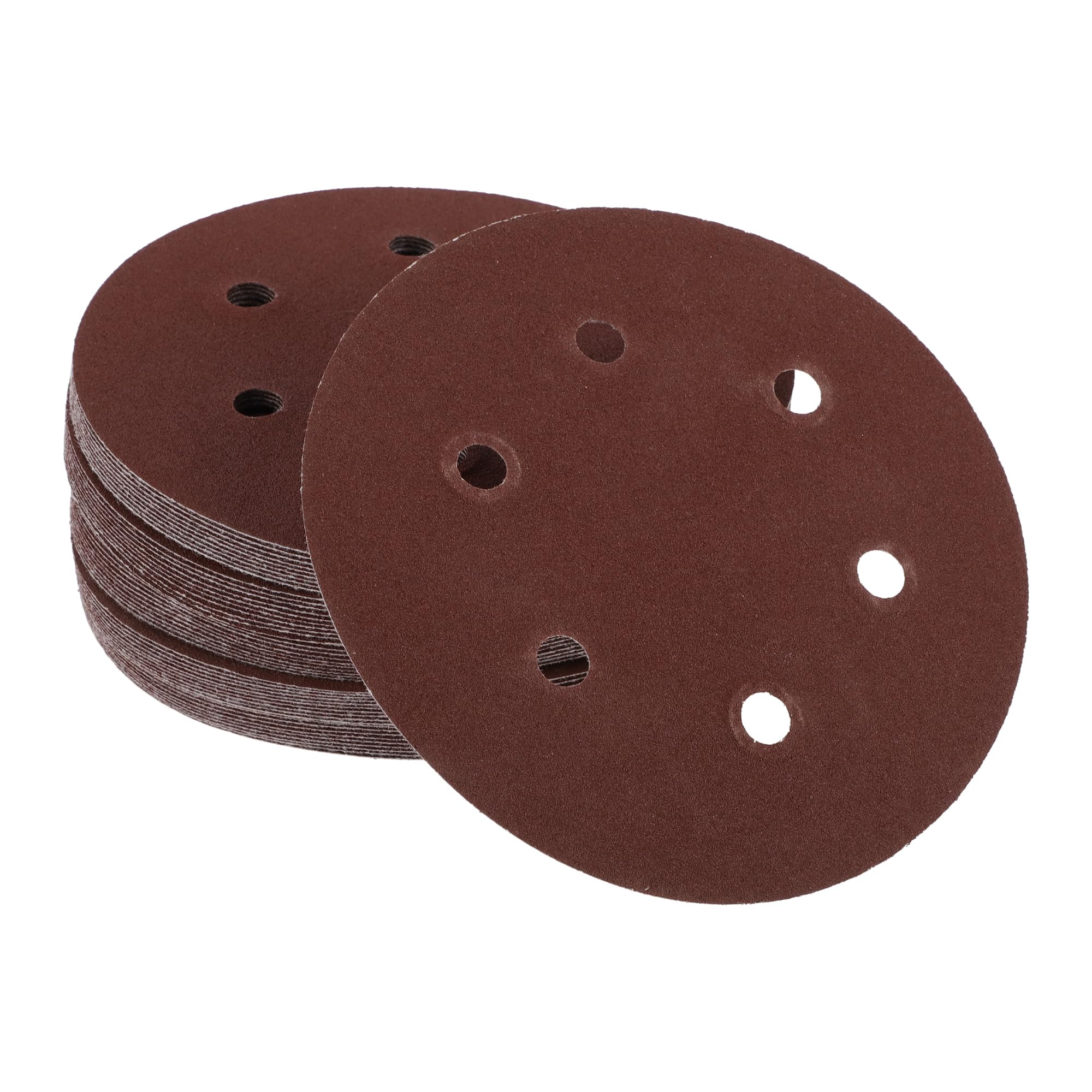 Partuto 50 Pcs 6inch 6 Hole 120 Grit Universal Sanding Discs - Round Hook and Loop Sandpaper - White Paper Red