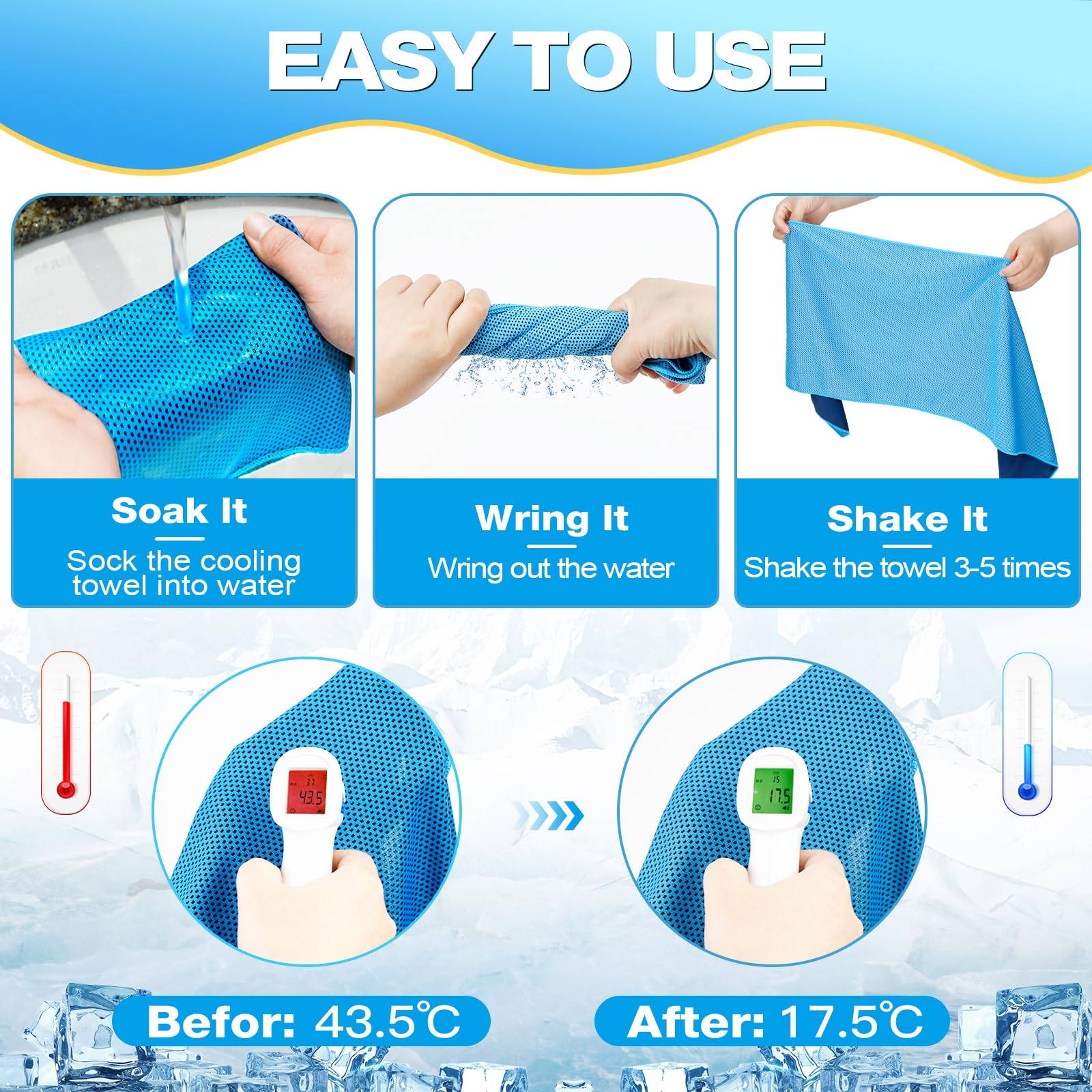 MENOLY 10 Pack Cooling Towels, Cooling Towels for Neck and Face, Sweat Microfiber Towel Soft Breathable Towel for Gym, Yoga, Camping, Running, Fitness, Workout & More Activities