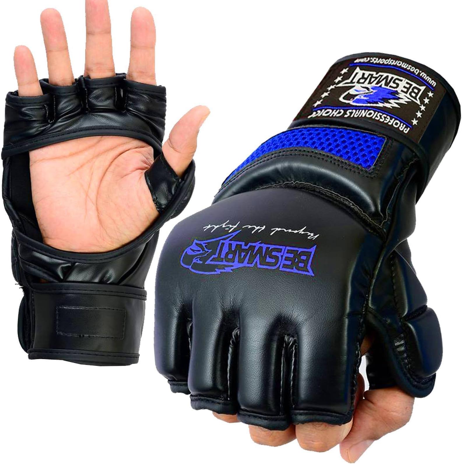 BeSmart MMA Fight Gloves UFC Cage Grappling Glove Boxing Muay Thai Kick Black Gray