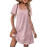 OFEEFAN Summer Dresses for Women 2026 Loose U Neck Short Sleeve Casual Beach Vacation Tshirt Dress Sundresses with Pockets