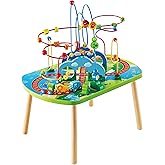 Hape E3824 Jungle Adventure Kids Toddler Wooden Bead Maze & Railway Train Track Play Table Toy for Ages 18 Months and Up Mult