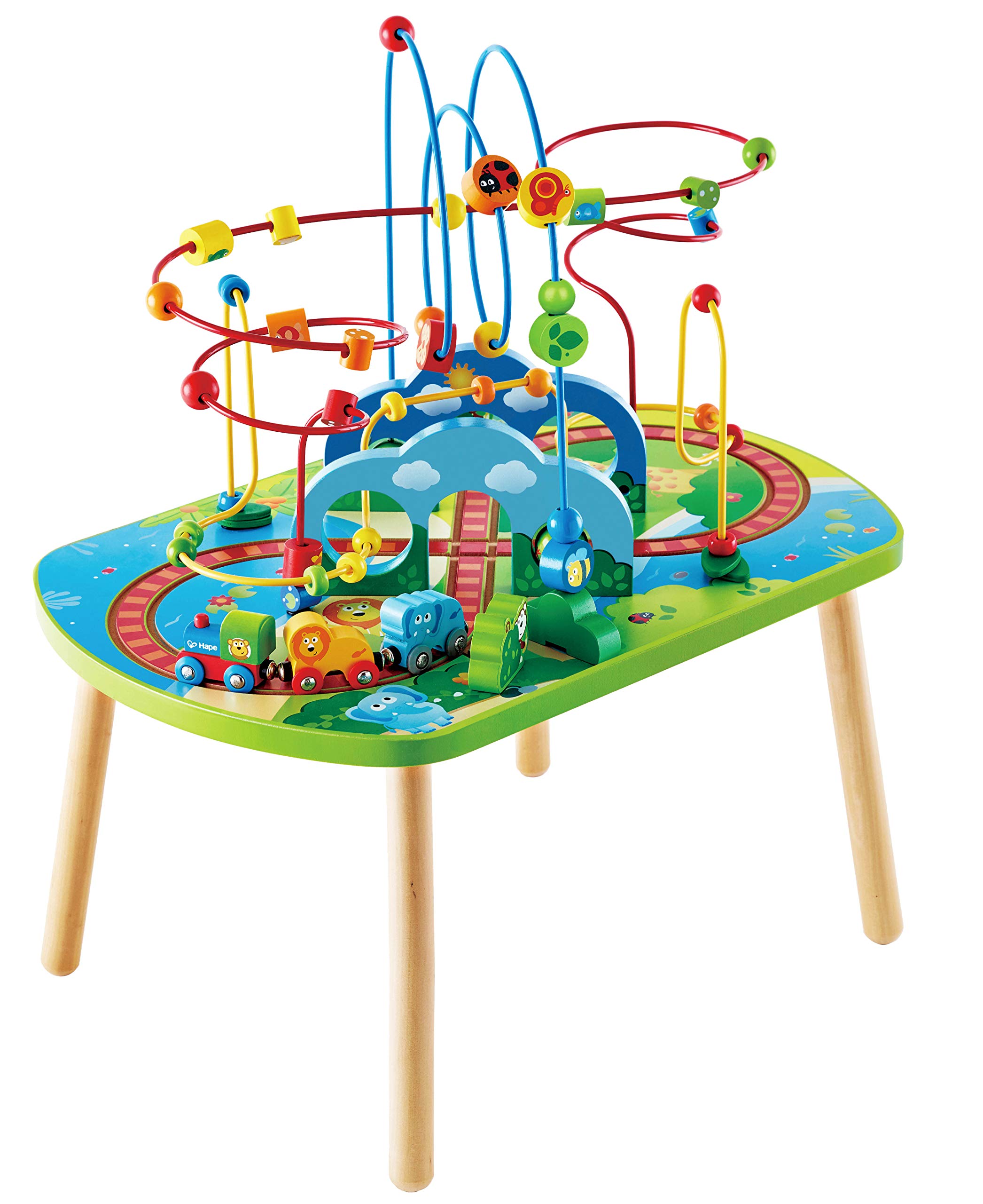 Photo 1 of Hape Jungle Adventure Railway Table | Kids Bead Maze Puzzle Table with Accessories, African Scene Graphics, Child Sized Table for Individual and Group Play