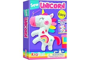 KRAFUN Beginner My First Unicorn Sewing Kit for Kids Art & Craft, Doll Plushie Animal, Instructions & Plush Felt Materials for Learn to Sew, Embroidery, Age 7 8 9 10 11 12